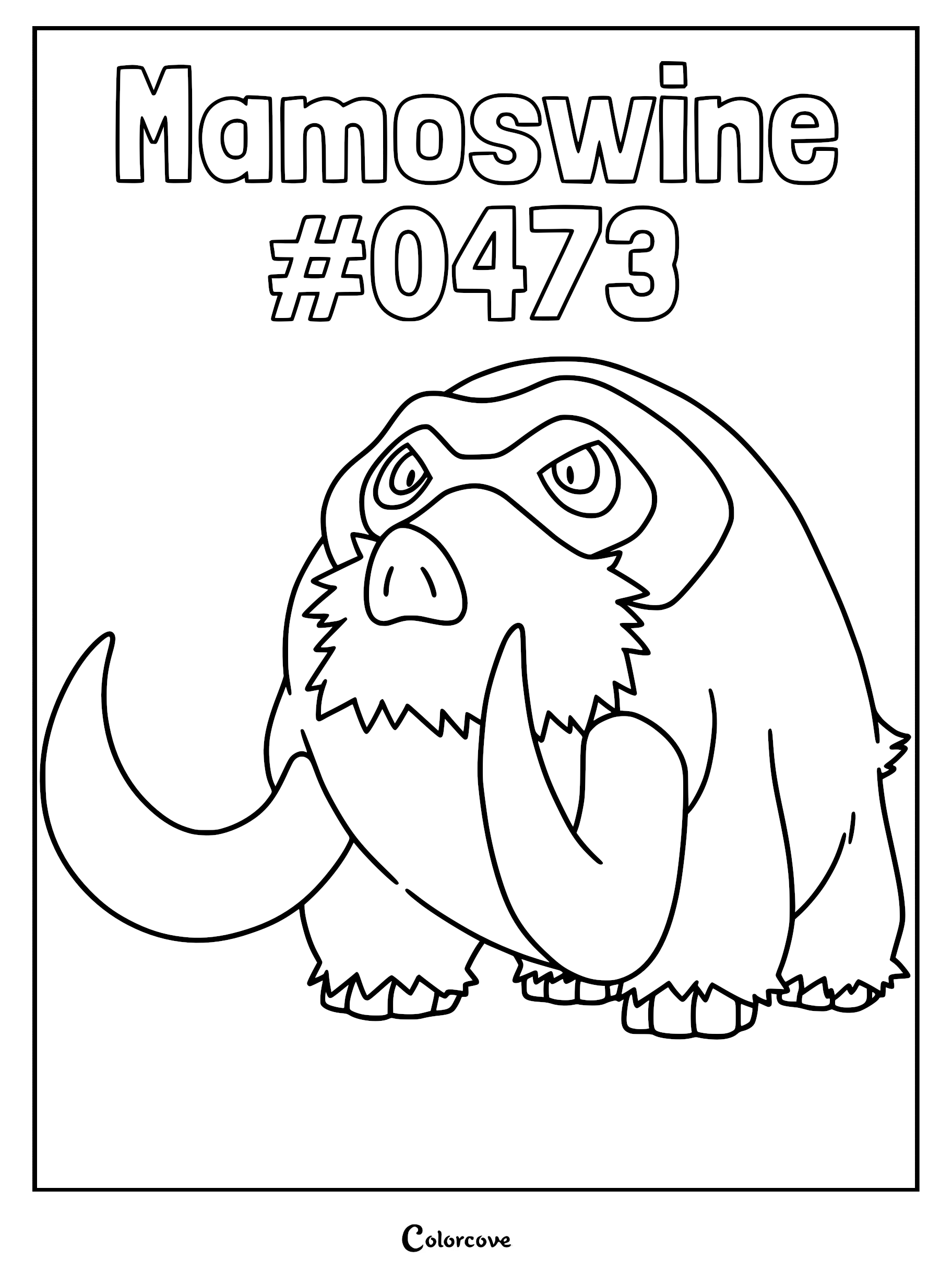 Mamoswine Pokemon Sinnoh coloring page featuring the large tusked creature with a mask-like face pattern.