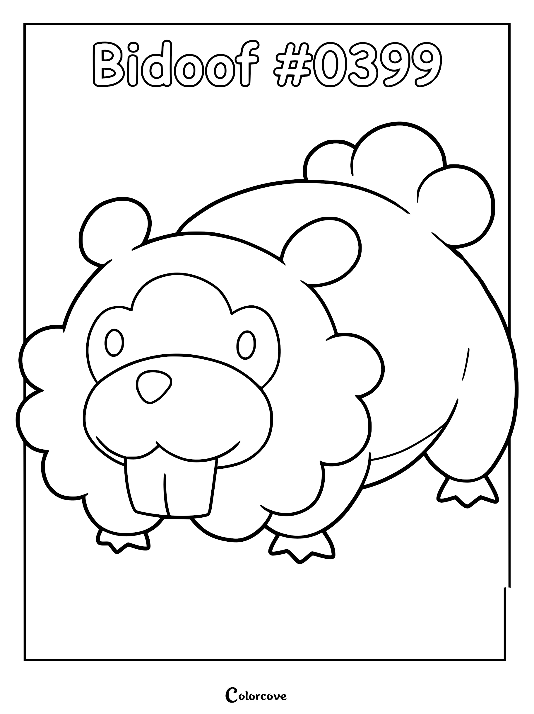 Bidoof #0399 standing in a simple line art coloring page style