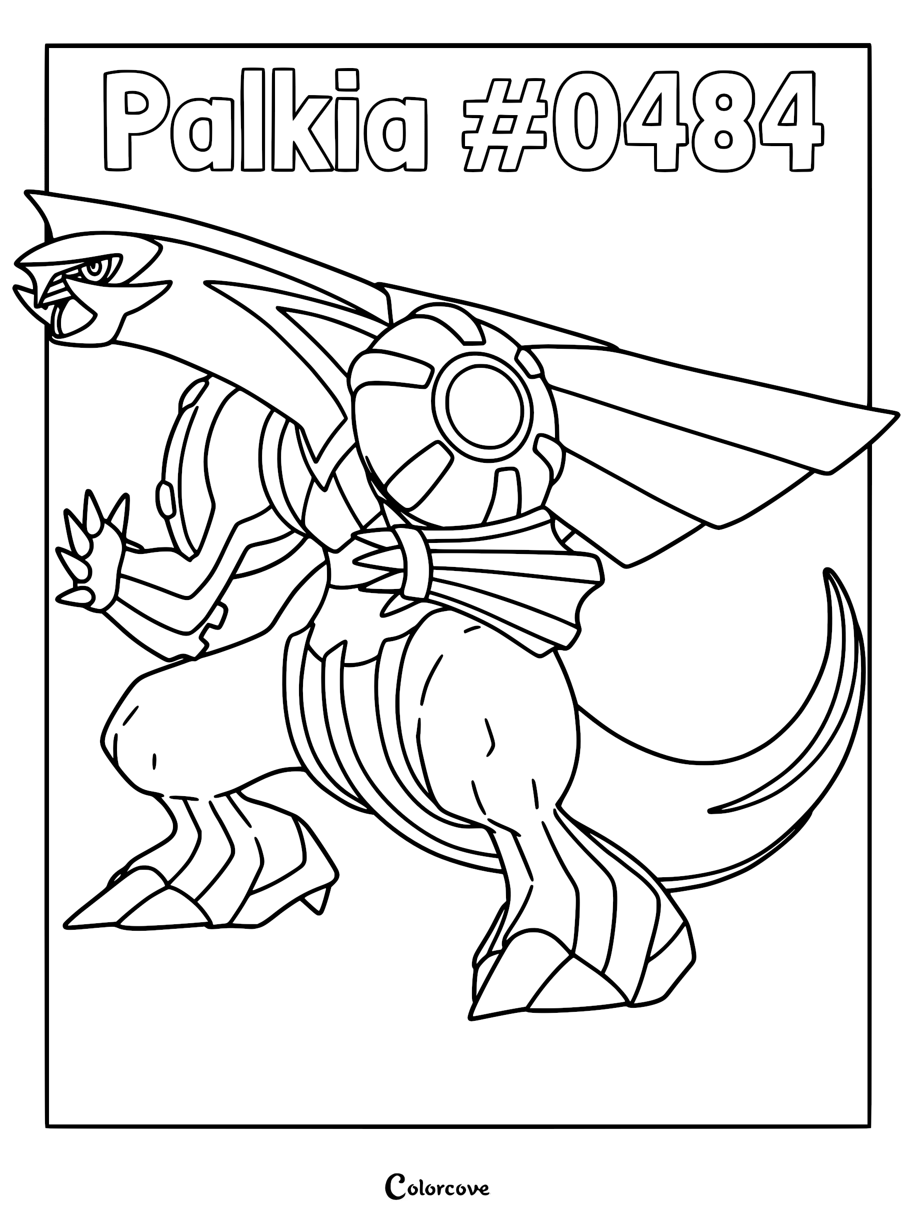 Palkia #0484 standing in a powerful pose on a printable coloring page