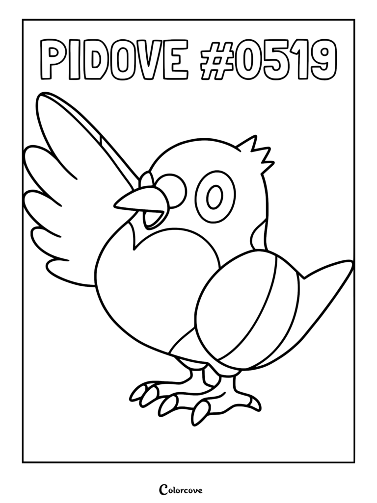 Pidove Pokemon #0519 with wings spread wide in a printable coloring page format.