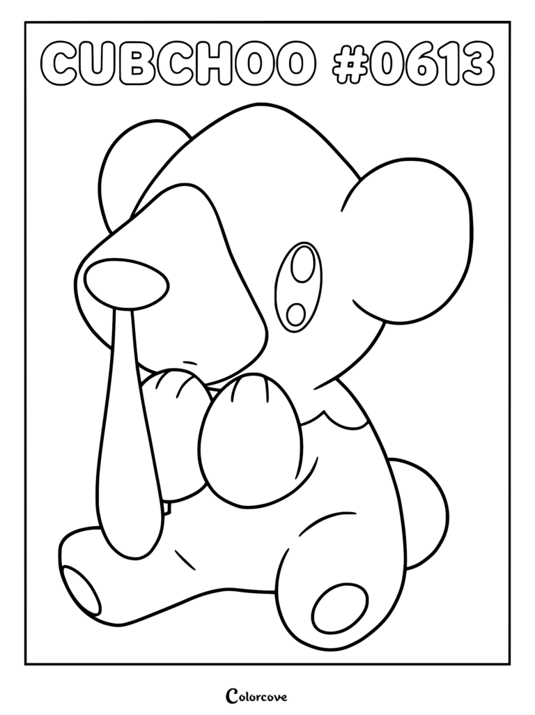 Cubchoo Pokemon #0613 line art coloring page featuring the small bear with a signature dripping nose.