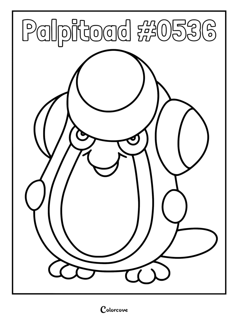 A clean line art coloring page of the Unova Pokemon Palpitoad, featuring its distinct round head bumps and small limbs.