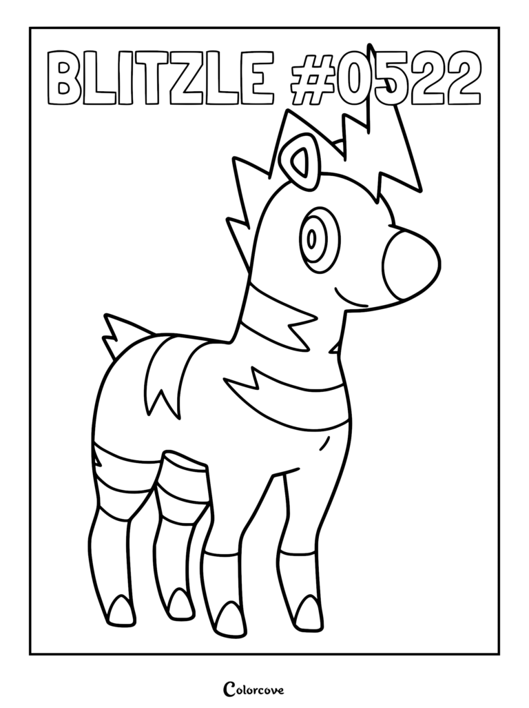 Blitzle Pokemon coloring page featuring the electric zebra standing with a lightning bolt mane.