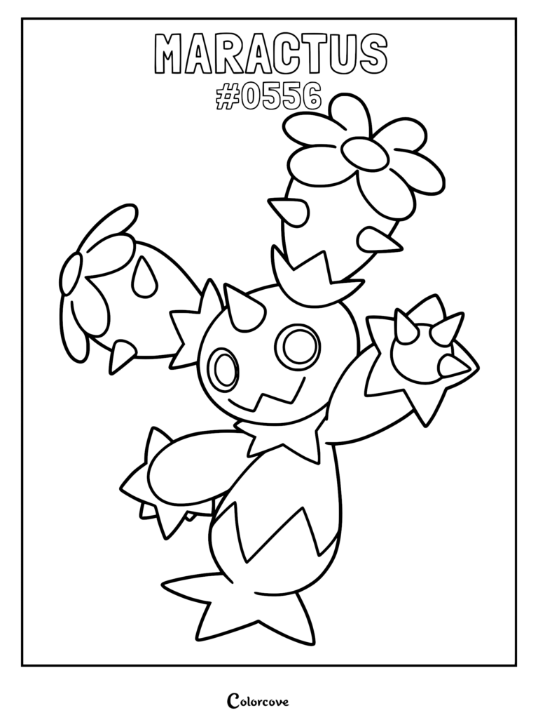 Maractus Pokemon standing with flower-topped arms in this printable coloring page.