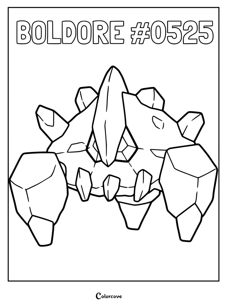 Boldore Pokemon coloring page featuring the rock-type creature with sharp crystals and jagged edges.