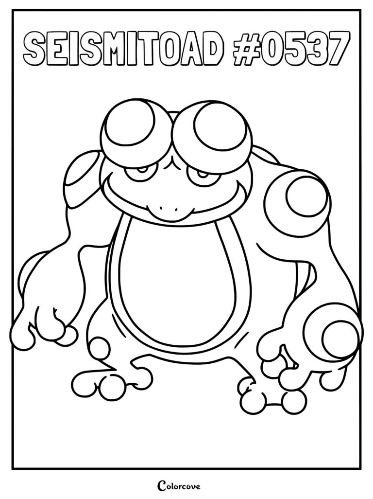 A printable coloring page featuring the Unova Pokemon Seismitoad with its signature bumps and large eyes.