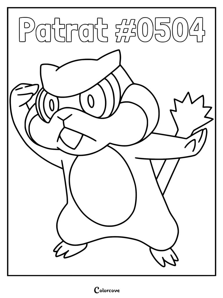Patrat standing alert with hand over eyes in this printable coloring page