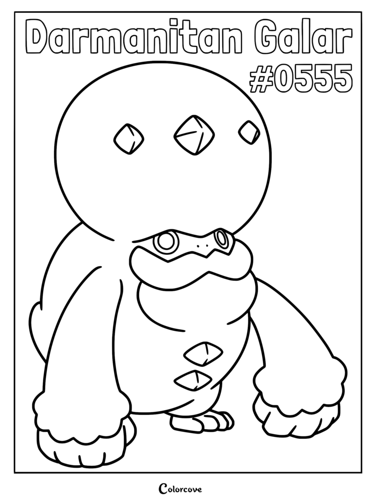 Galarian Darmanitan standing with a round head and crystal-like spikes in this printable coloring page.