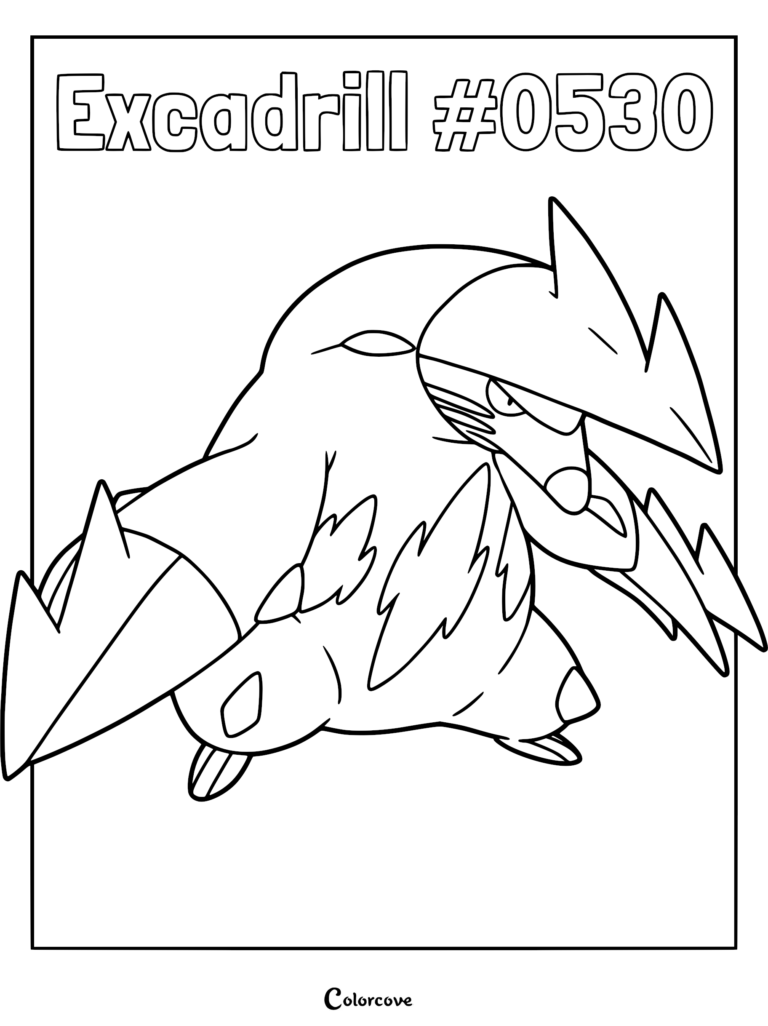 Excadrill with sharp drill claws in a printable coloring page format.
