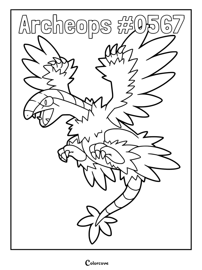 Archeops #0567 flying with wings spread wide in this printable coloring page.