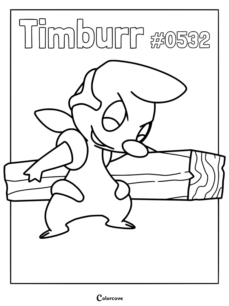 Timburr holding a wooden beam in this printable Pokemon coloring page.