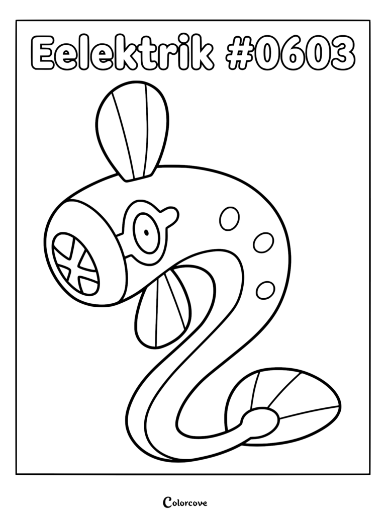 Eelektrik Pokemon line art coloring page featuring the eel-like creature with circular spots and a circular mouth.