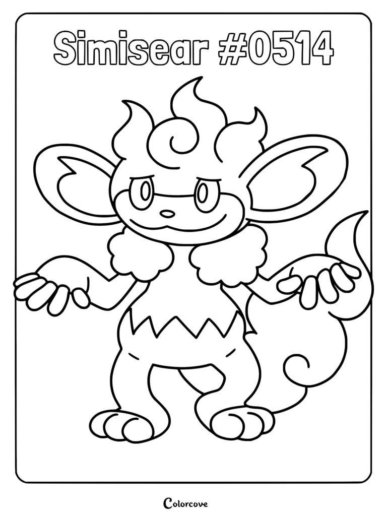 Simisear #0514 standing with a flame-like hairstyle and fluffy chest fur in this printable coloring page.
