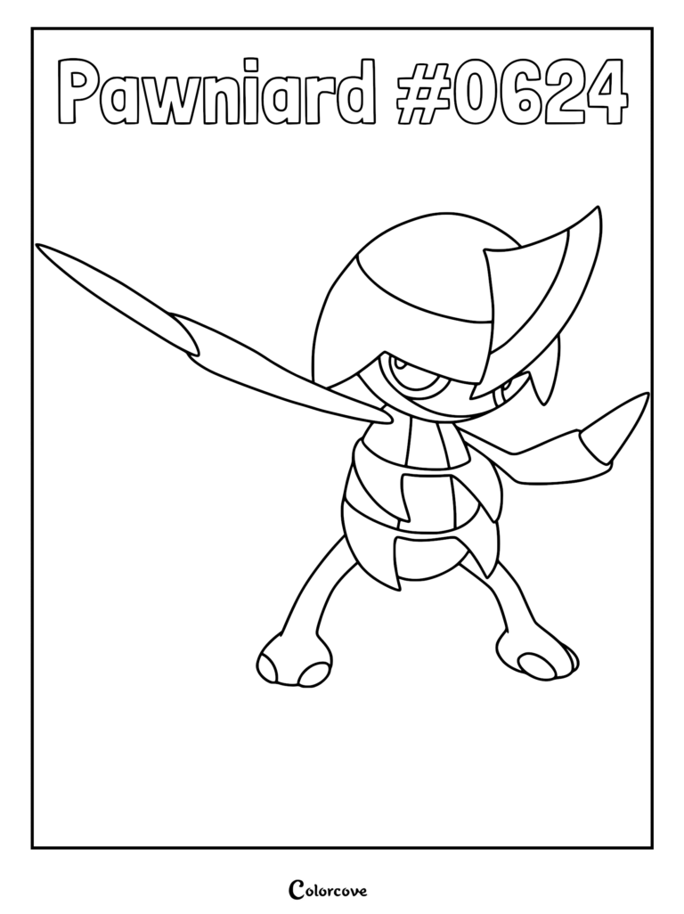 Pawniard #0624 standing in a combat pose with blade arms extended on a printable coloring page.