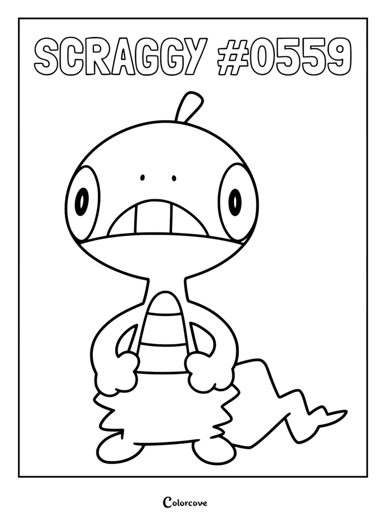 Scraggy #0559 standing in a simple line art coloring page style.
