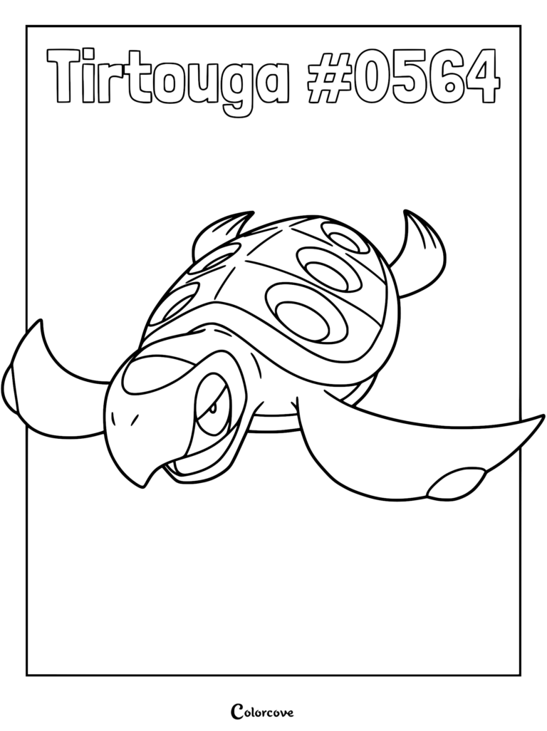 Tirtouga Pokemon #0564 line art coloring page featuring the turtle-like creature swimming with its flippers extended.