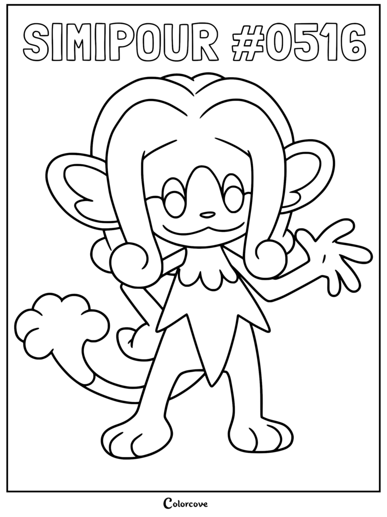 Simipour #0516 standing and waving in a clean line art coloring page style.