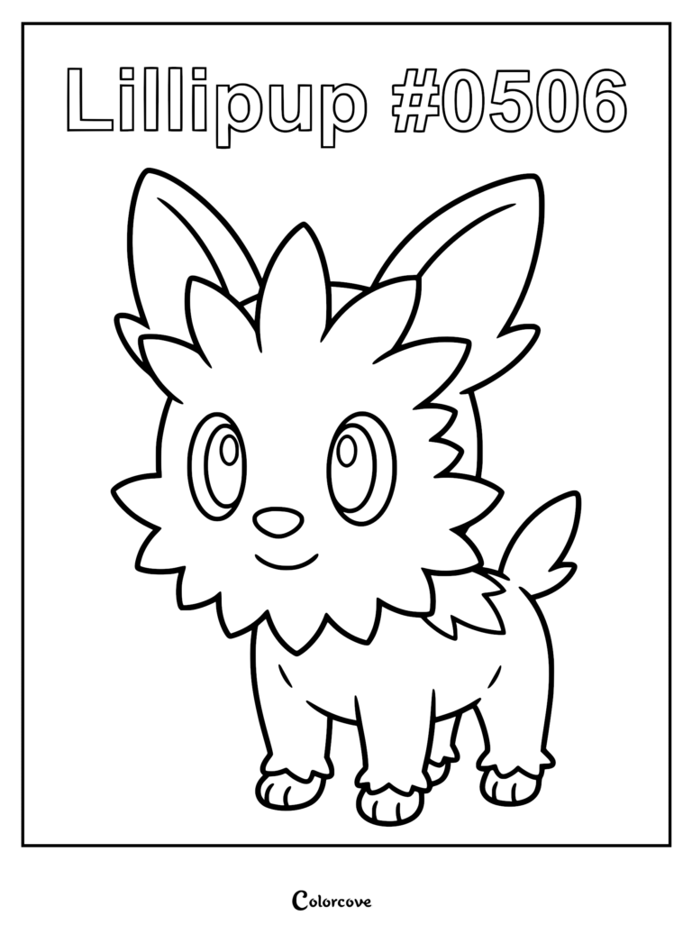 A printable coloring page featuring the Unova region Pokemon Lillipup with large ears and fluffy fur.