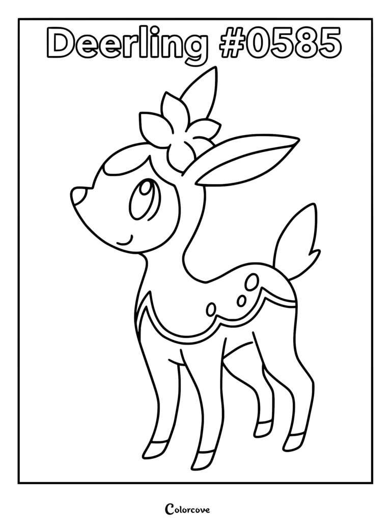 Deerling Pokemon line art coloring page featuring the spring form deer with a flower on its head.