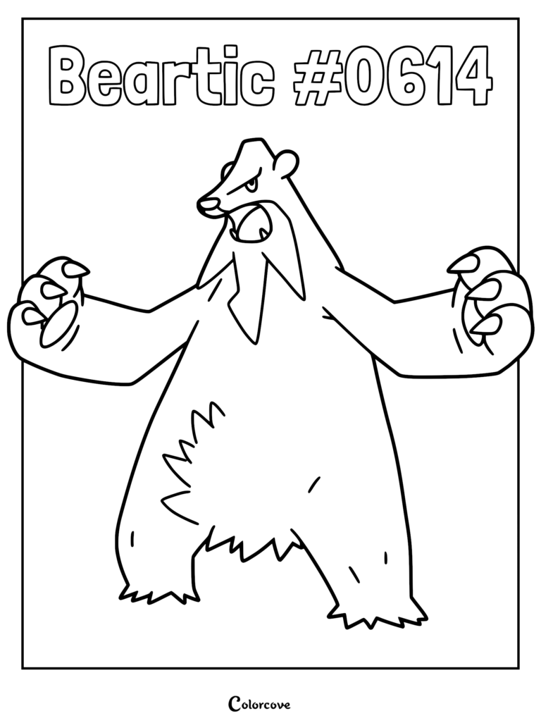 Beartic standing in a fierce pose with claws extended for a printable coloring page.