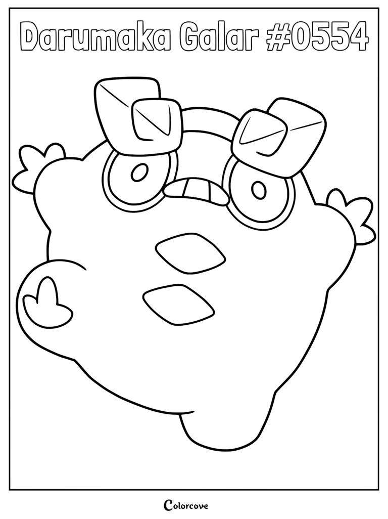 A printable coloring page featuring the round, icy Galarian Darumaka with its distinct eyebrows and wide eyes.