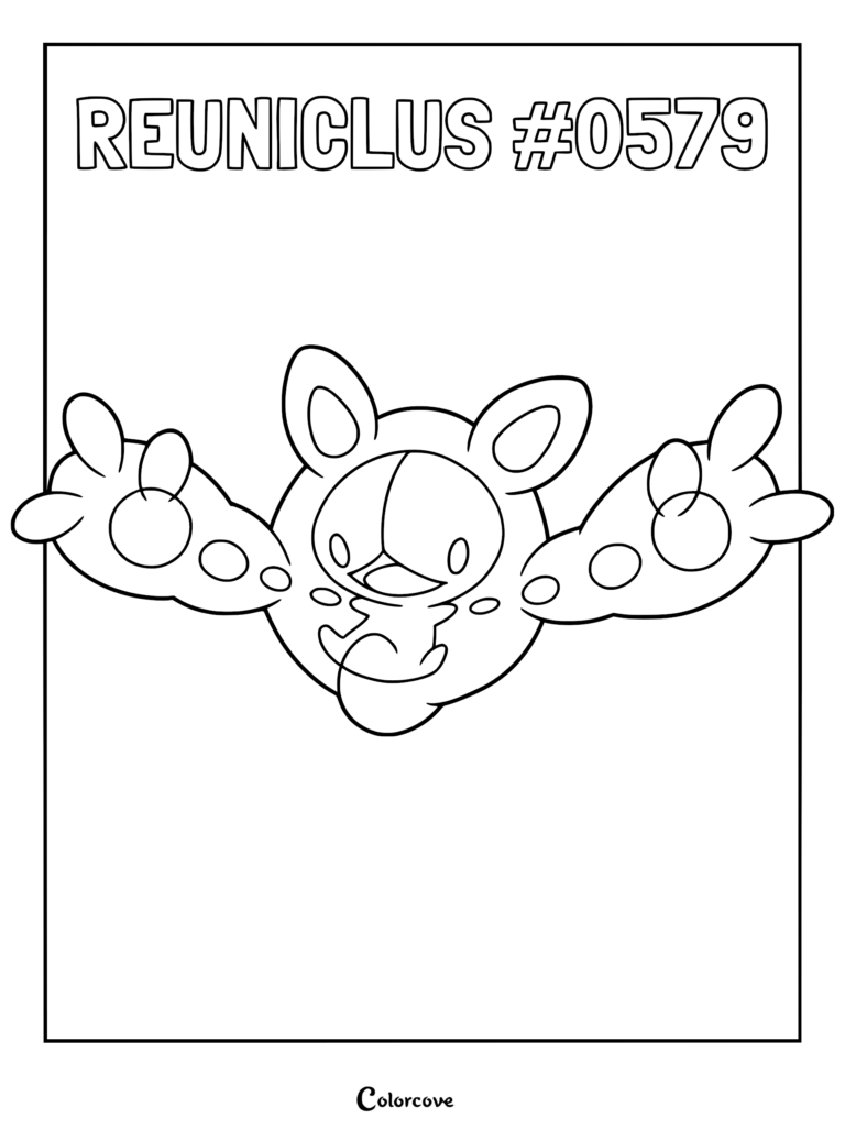 Reuniclus Pokemon coloring page featuring the psychic-type creature with its large, gelatinous arms extended outward.