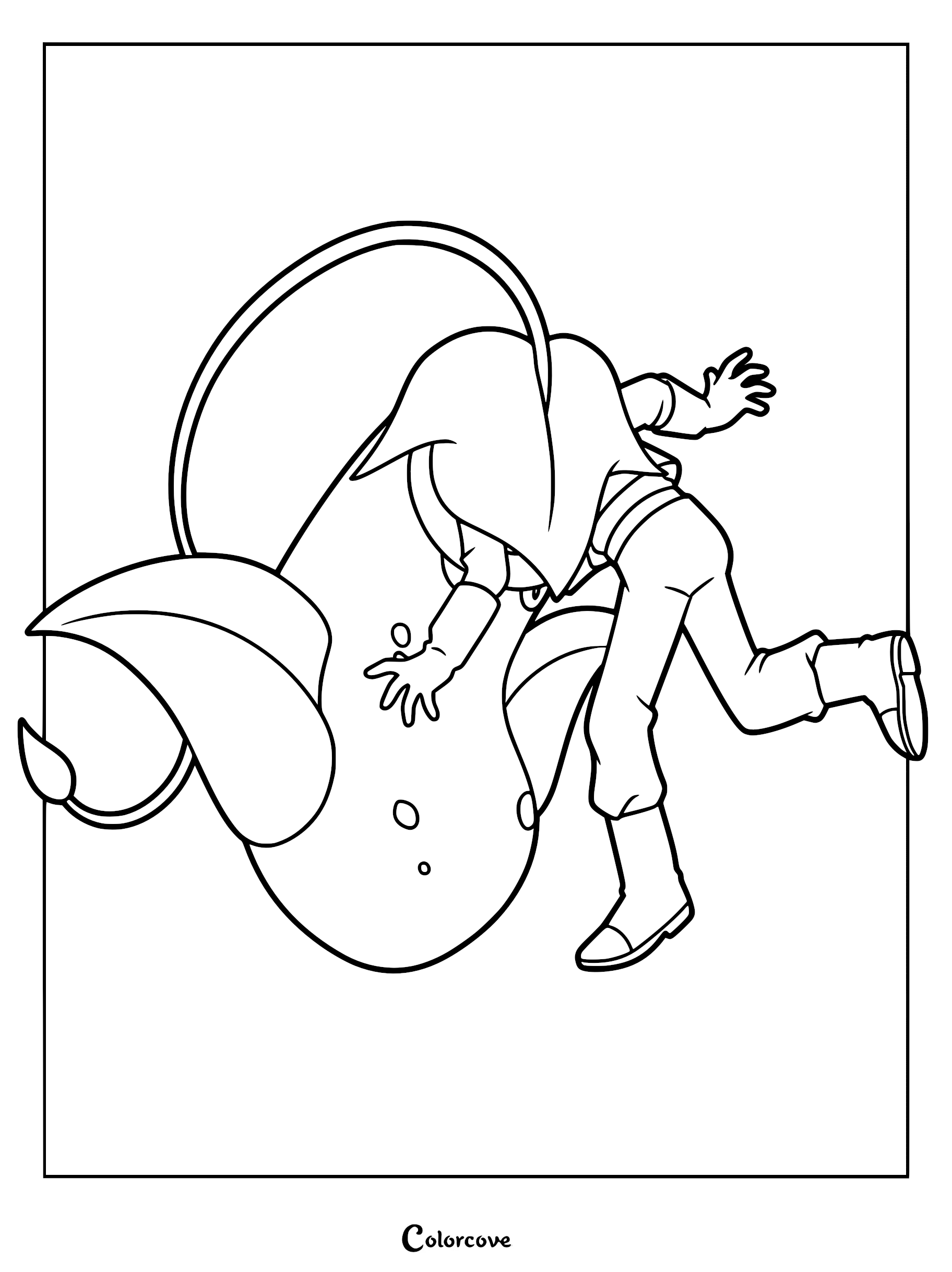 James being eaten by his Victreebel in a line art coloring page style illustration.