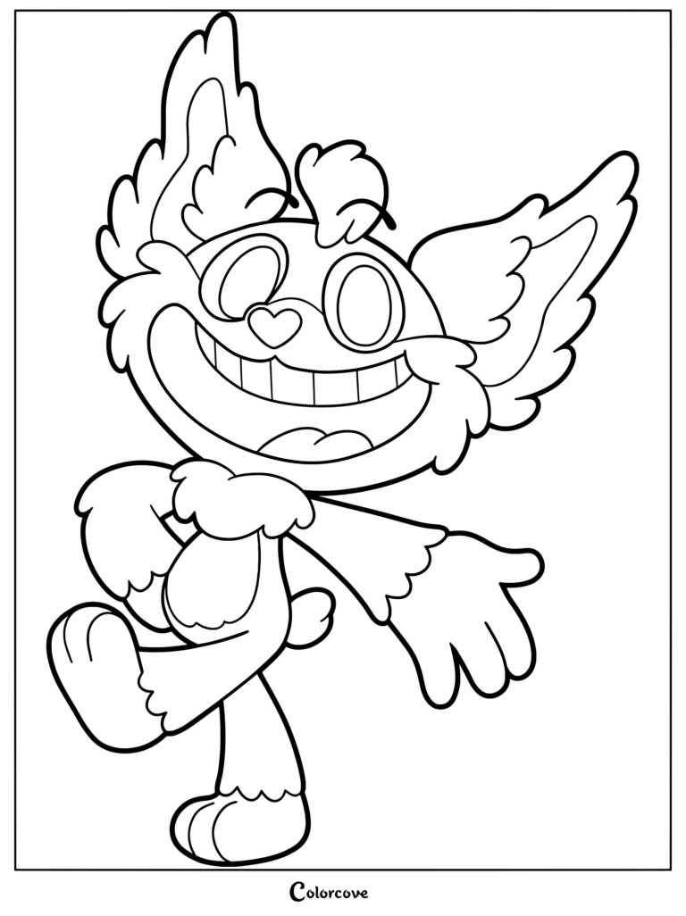 Giblet coloring page from Poppy Playtime Chapter 5, showing the friendly toy character smiling with large ears.