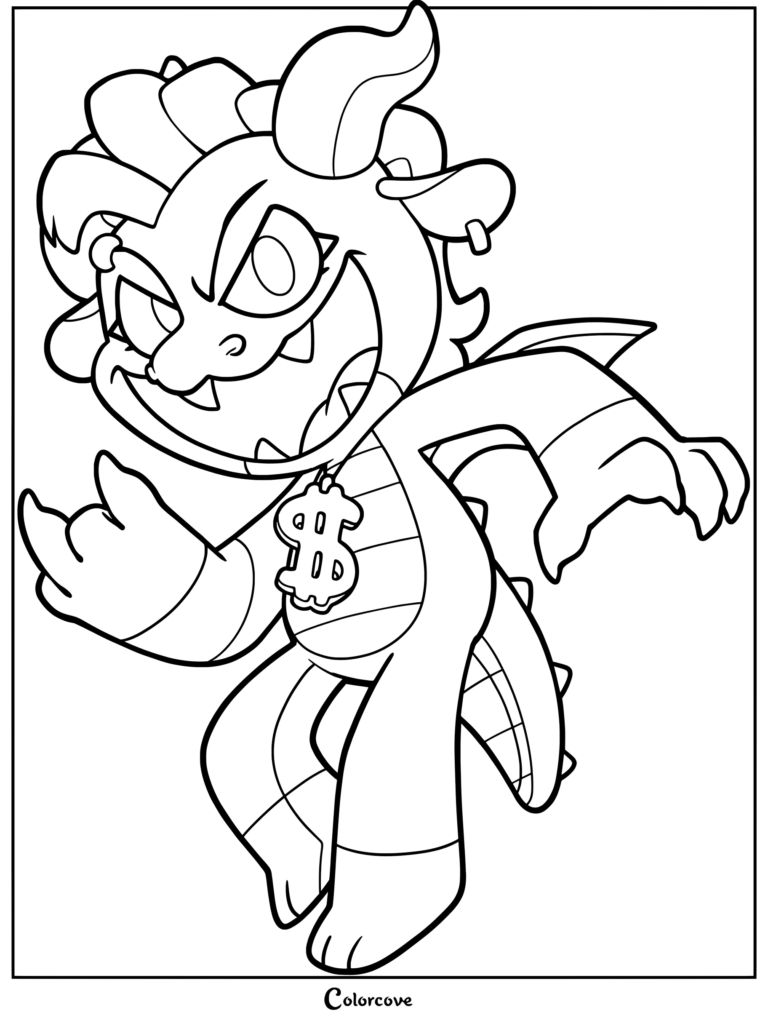 Simon Smoke coloring page featuring the character from Poppy Playtime wearing a dollar sign chain necklace and striking a pose.