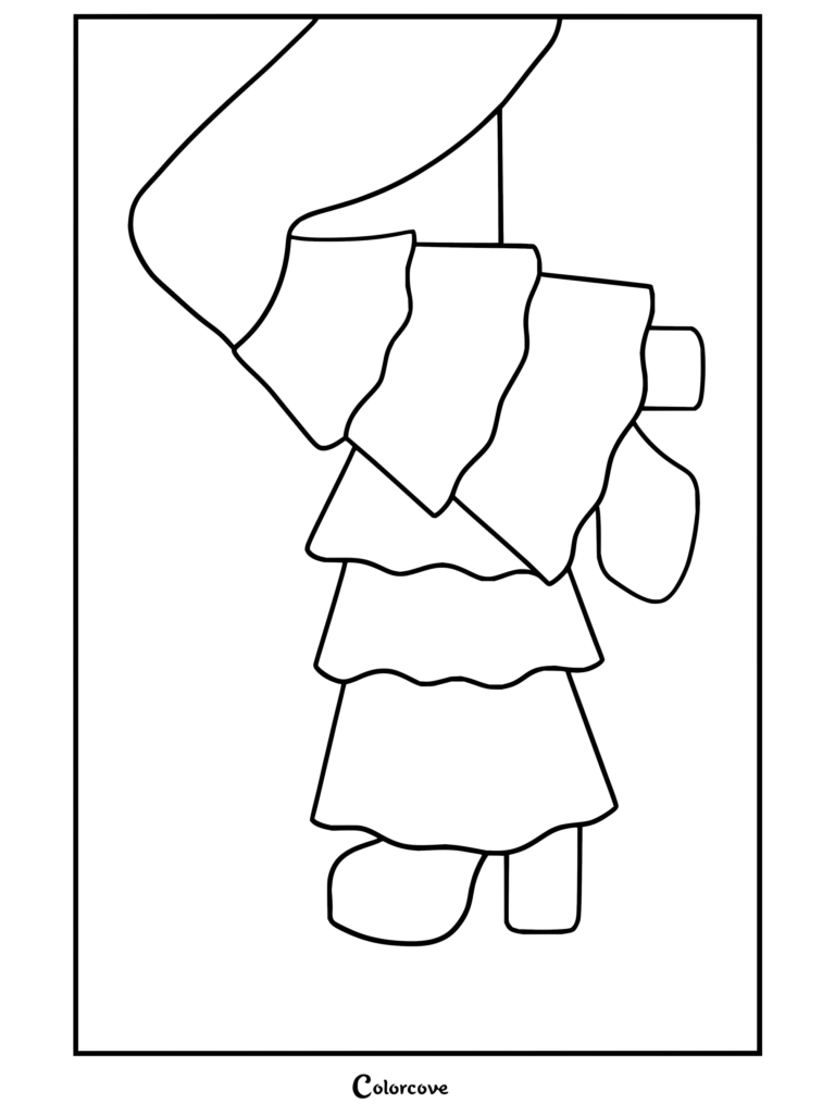 Dibujo para colorear de estética preppy con pantalones rosas con volantes y zapatos blancos de plataforma.