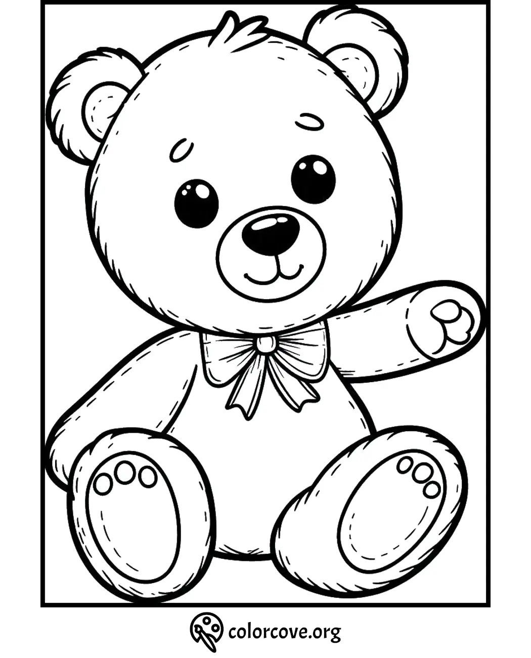 Cute teddy bear coloring page for kids with a bow tie, perfect for fun and creative activities. Download now at colorcove.org!