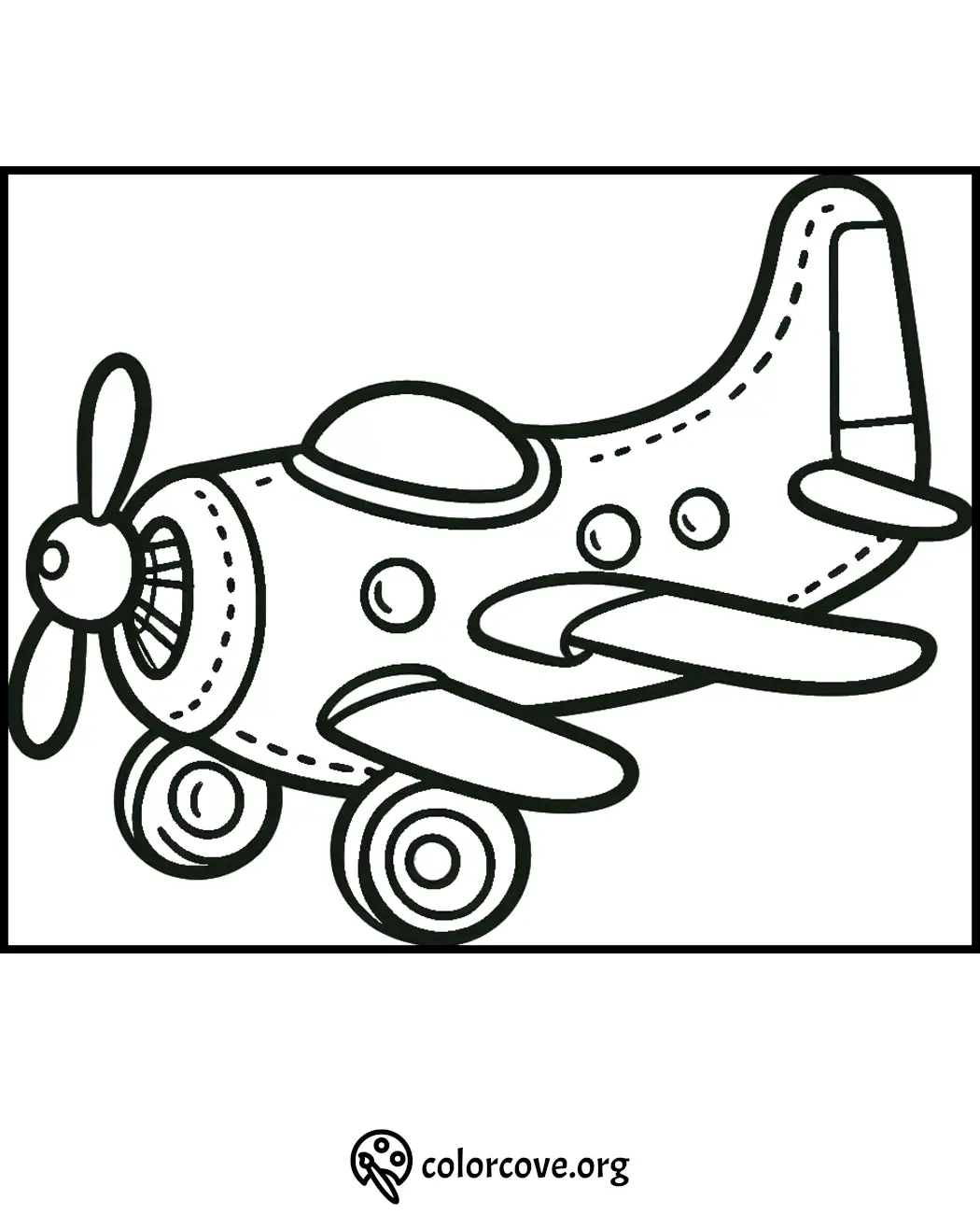 Airplane coloring page for kids featuring a cartoon propeller plane. Download and print for creative coloring fun.