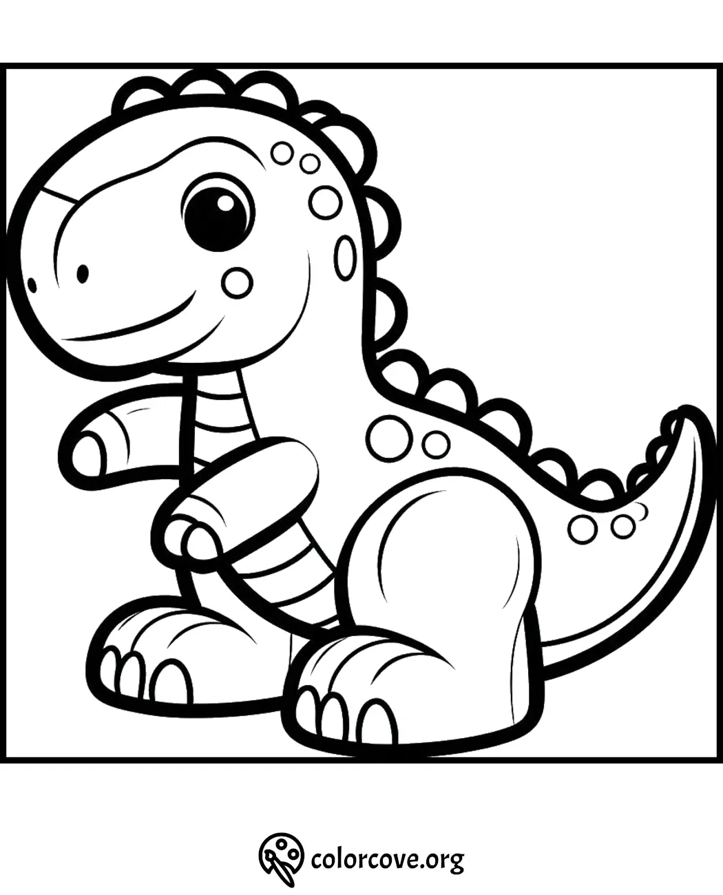 Cute dinosaur coloring page for kids. Free print and color activity from ColorCove.org. Fun dinosaur illustration to color.