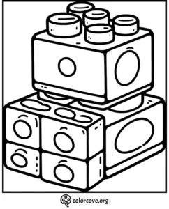Coloring page of building blocks for kids to color and learn shapes. Stackable bricks outline drawing.