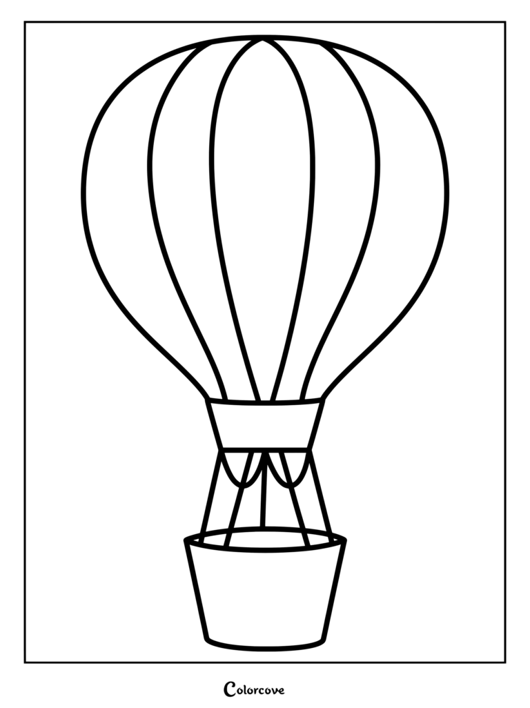 A simple outline of a hot air balloon for preschool coloring page
