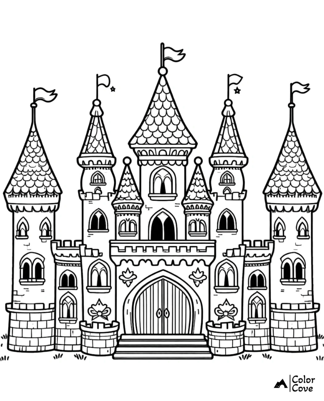 a black and white drawing of a castle