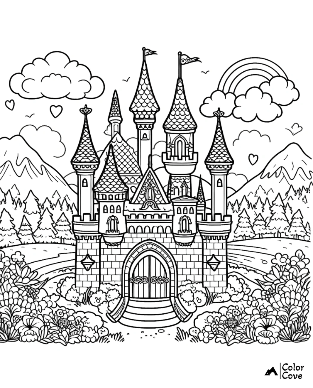 a coloring page of a castle