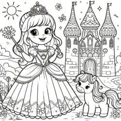 a coloring page of a cartoon girl