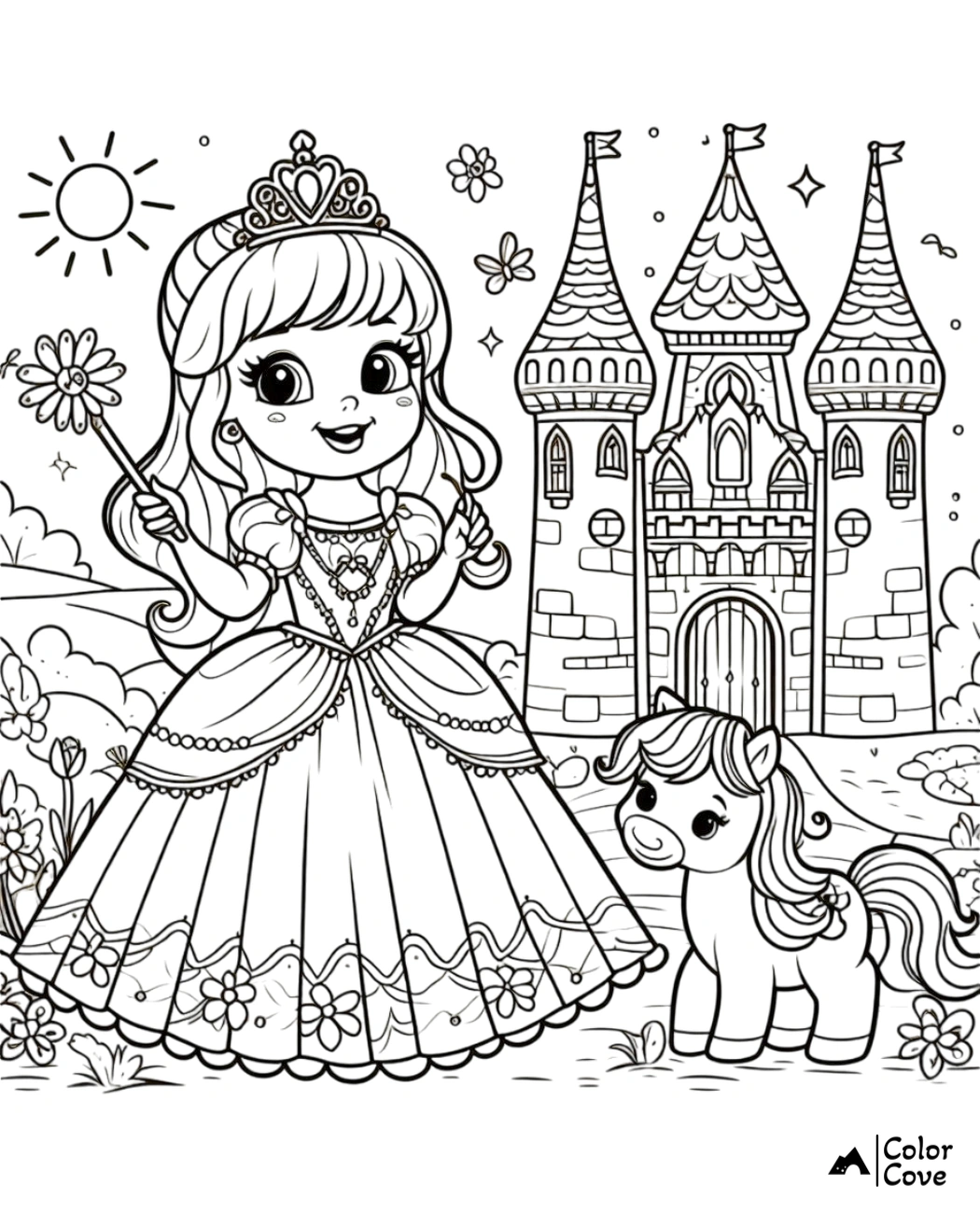 a coloring page of a cartoon girl