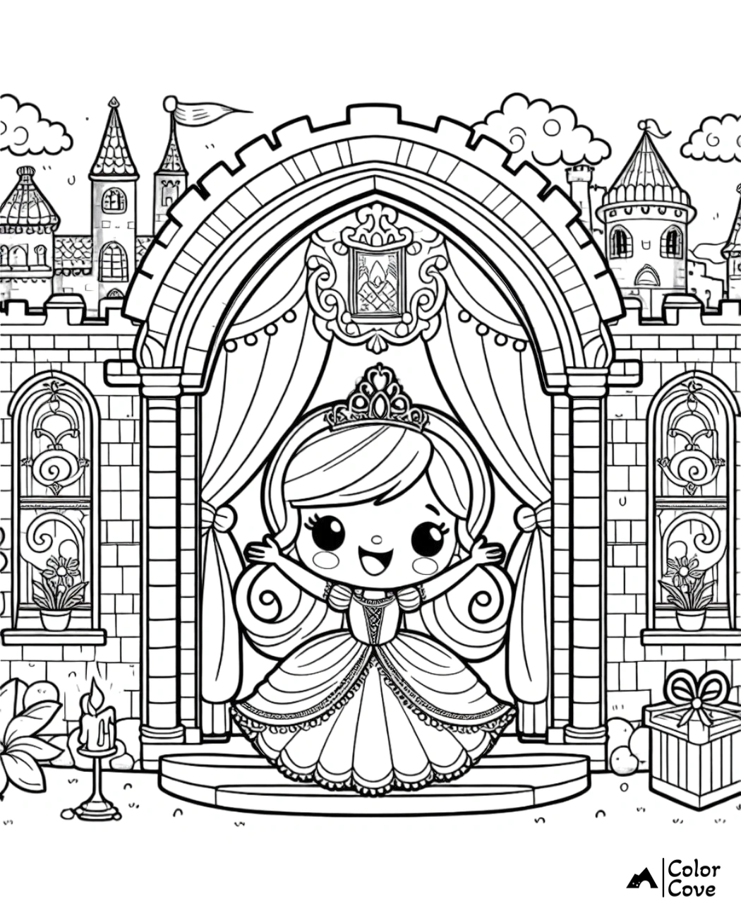 a coloring page of a cartoon princess