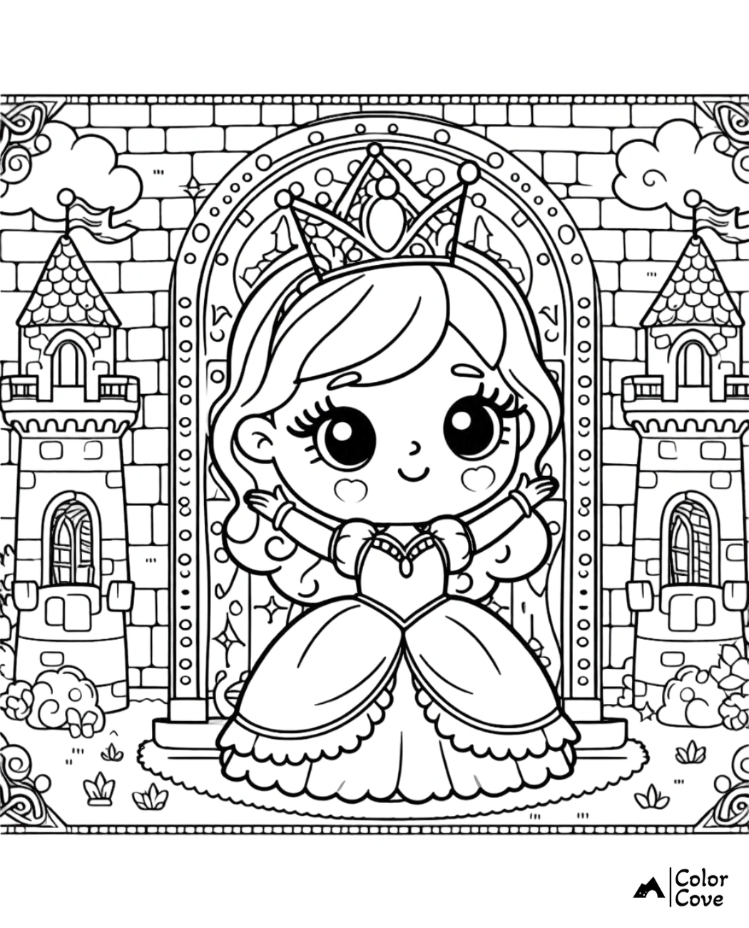 a coloring page of a cartoon princess