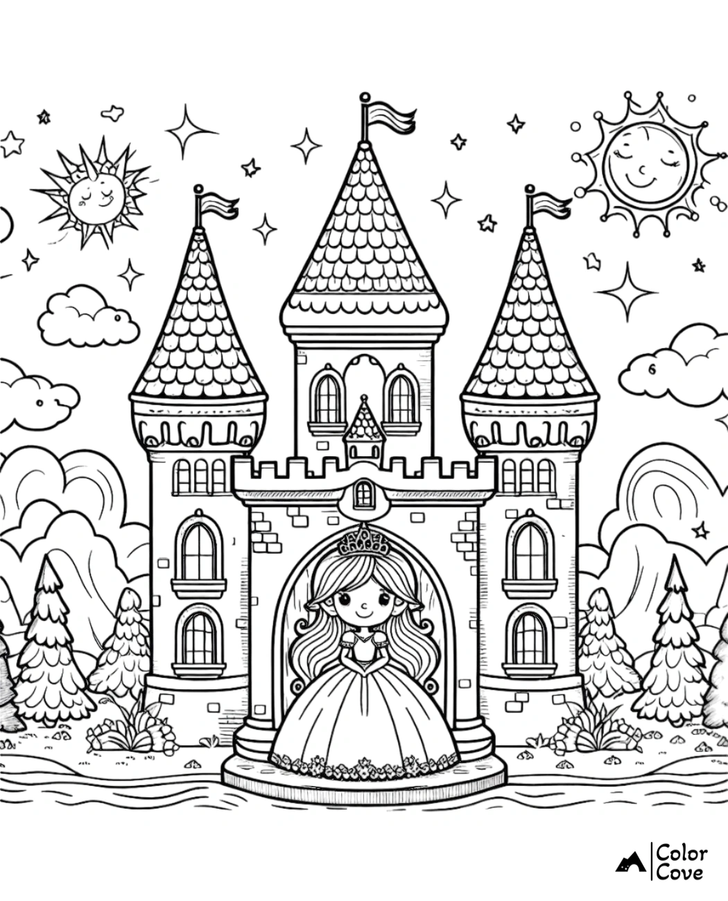 a coloring page of a castle