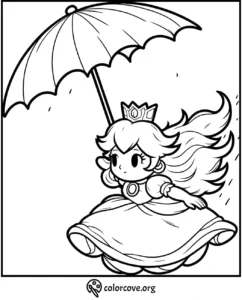 Princess holding an umbrella coloring page for kids. Free downloadable coloring sheet from colorcove.org.