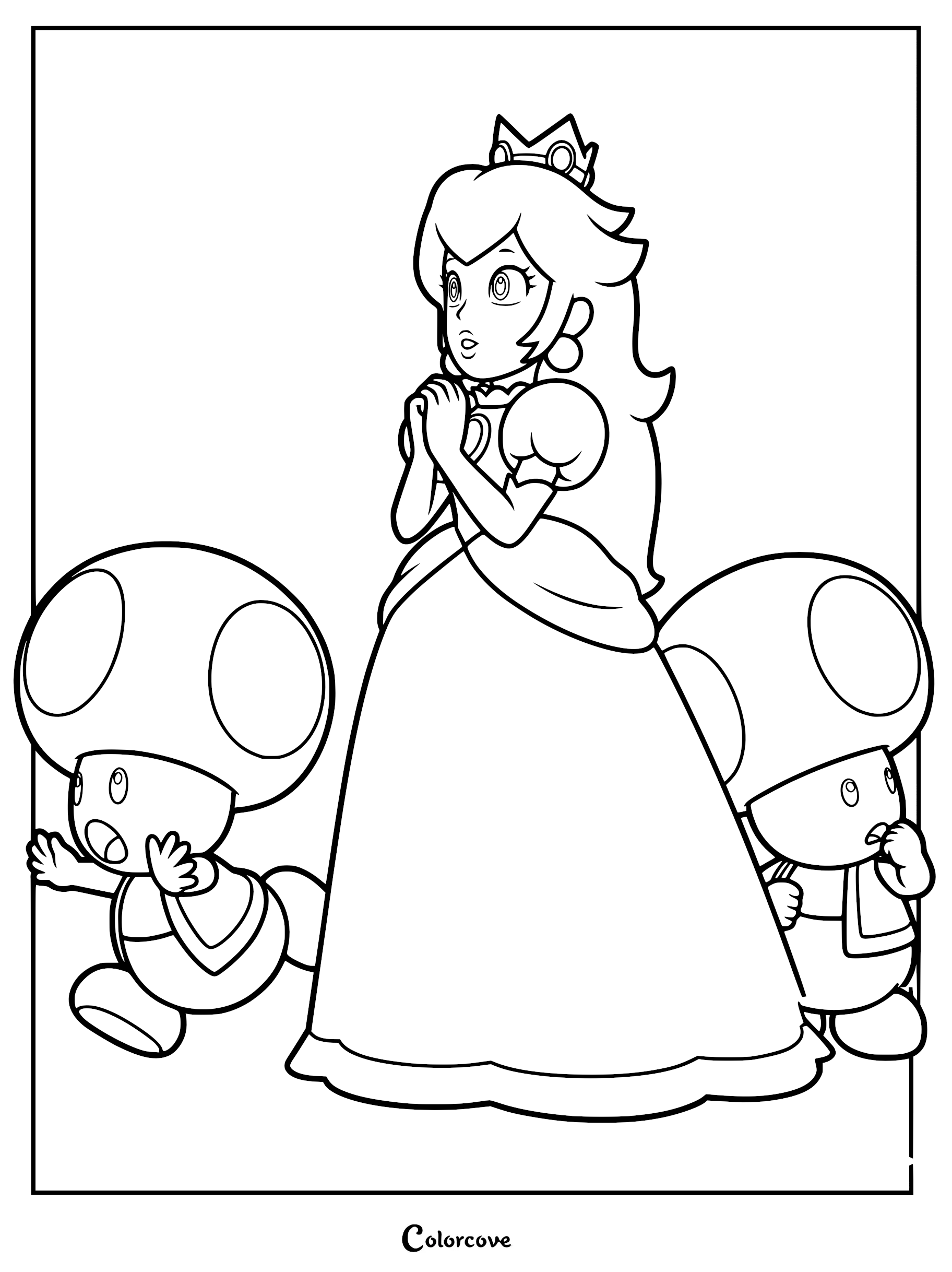 Bring the Mushroom Kingdom to life with this free Princess Peach and Toads coloring page, perfect for Super Mario fans of all ages. Print this high-quality line art in seconds and enjoy a fun, creative activity at home.
