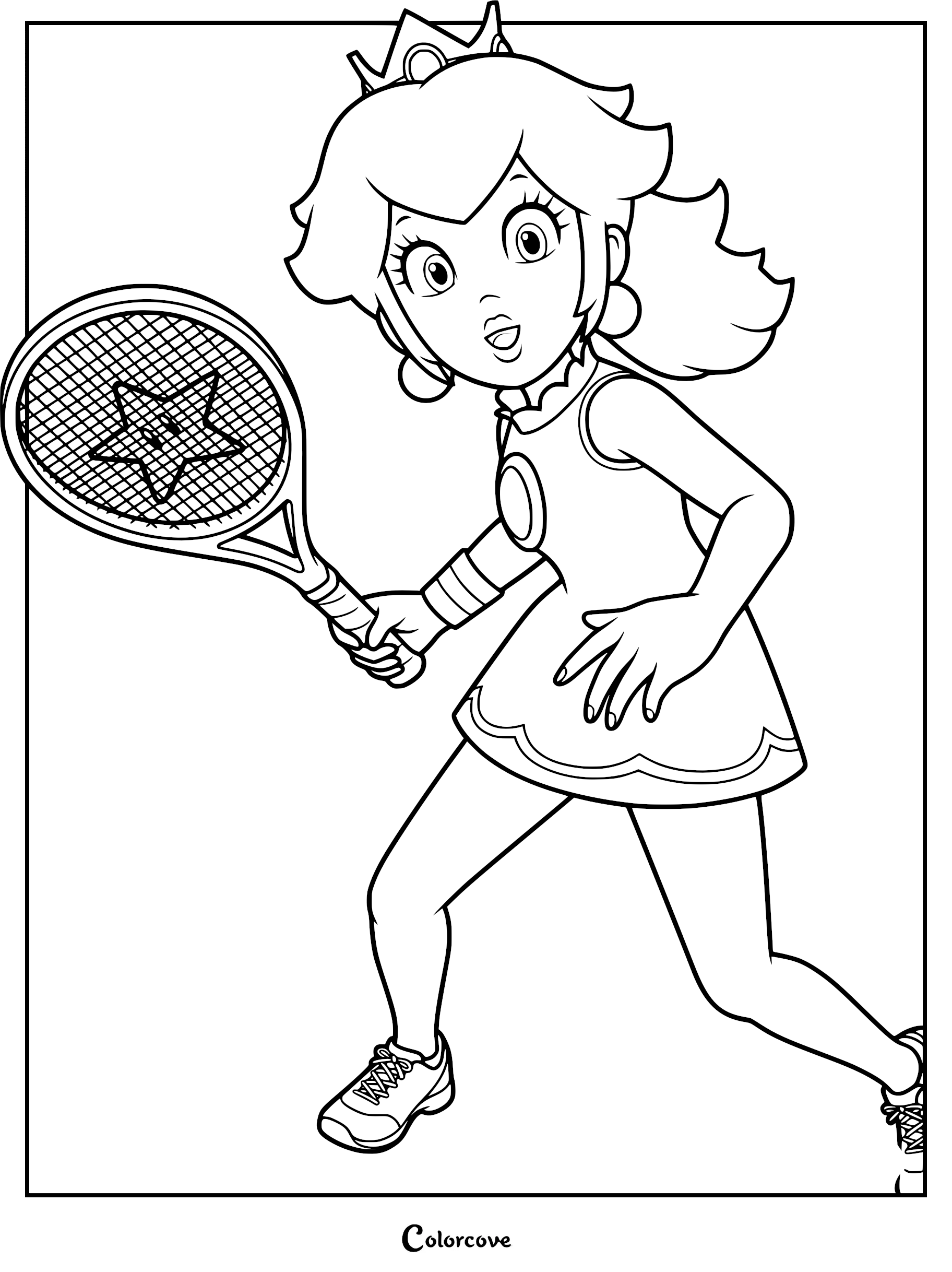Download this free Princess Peach tennis coloring page, perfect for fans of Super Mario and sports. This printable sheet is a fun way for kids to bring their favorite Nintendo princess to life with color.