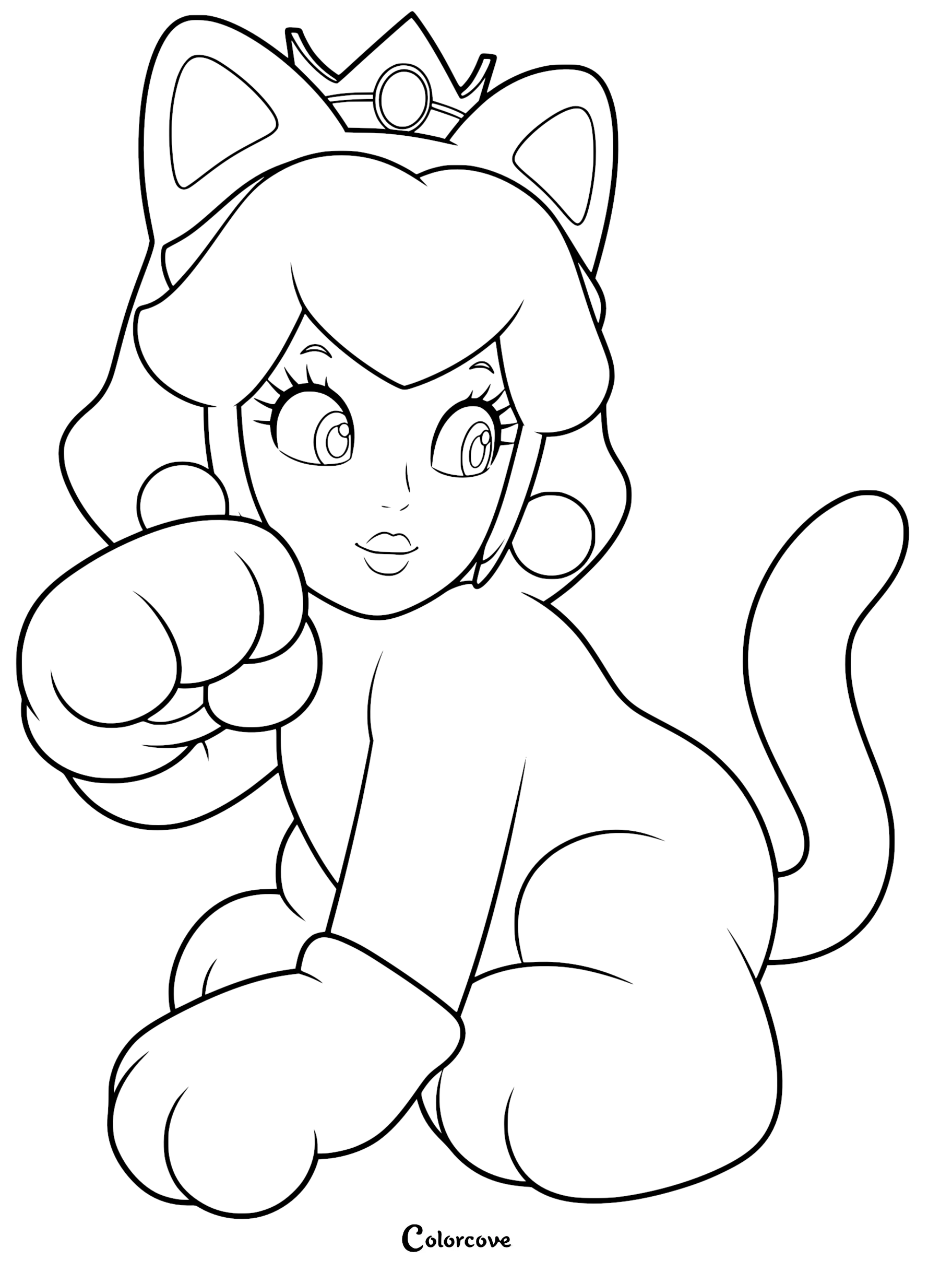 Bring your favorite Nintendo character to life with this adorable Cat Princess Peach coloring page. This free printable sheet is perfect for fans of Super Mario 3D World looking for a fun creative activity.