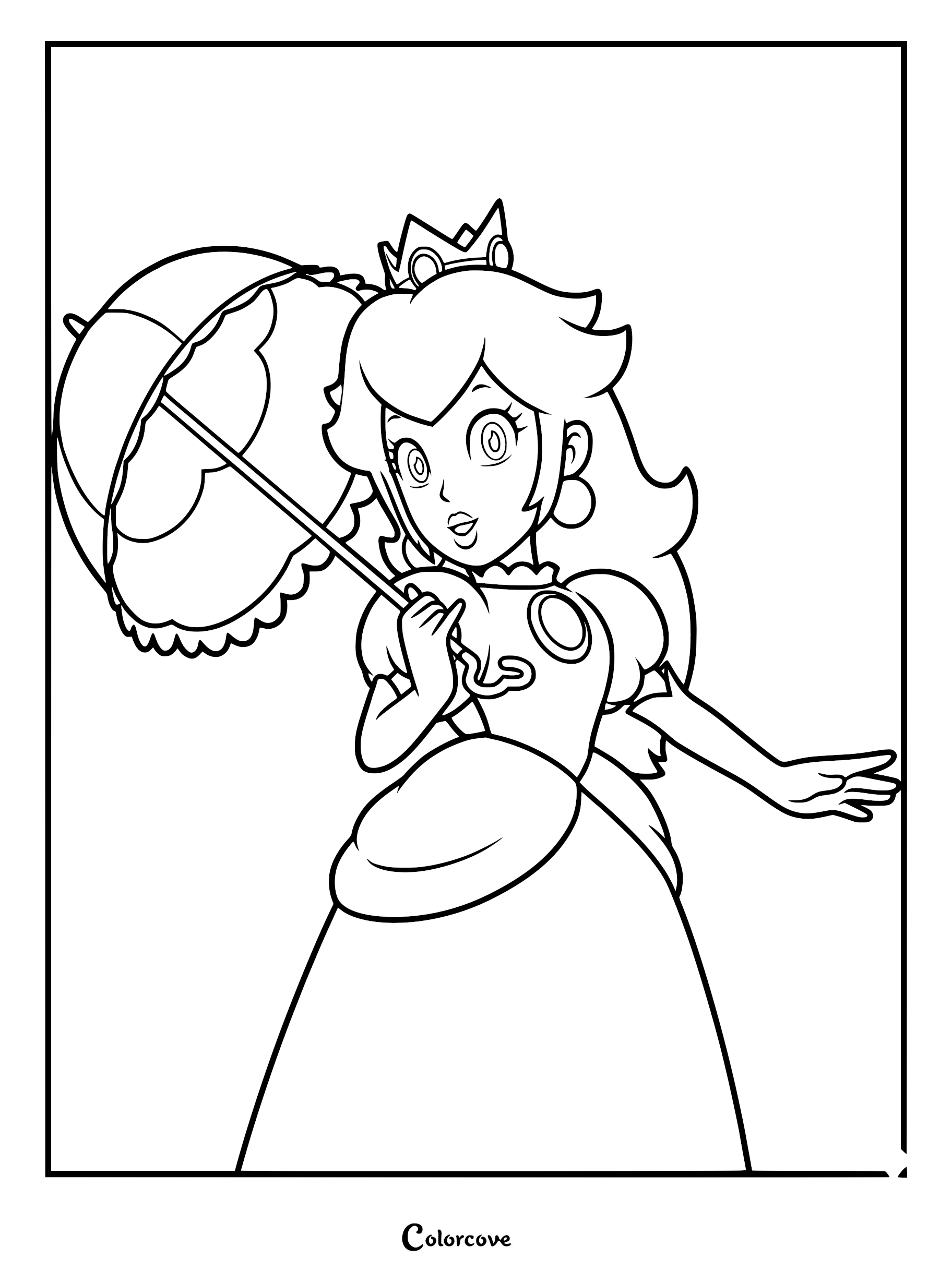 Bring your favorite video game princess to life with this free Princess Peach with umbrella coloring page. Perfect for kids and Super Mario fans, this high-quality printable is ready for your creative touch!