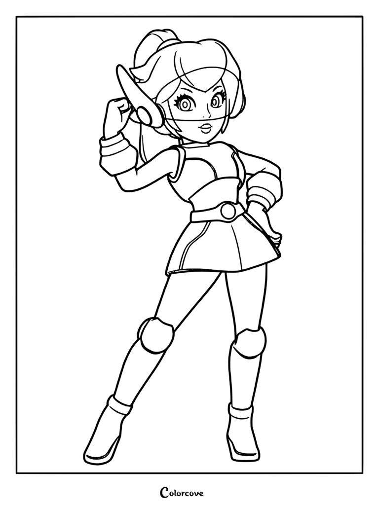 Princess Peach in her cowgirl outfit with a hat and headset in this printable coloring page.