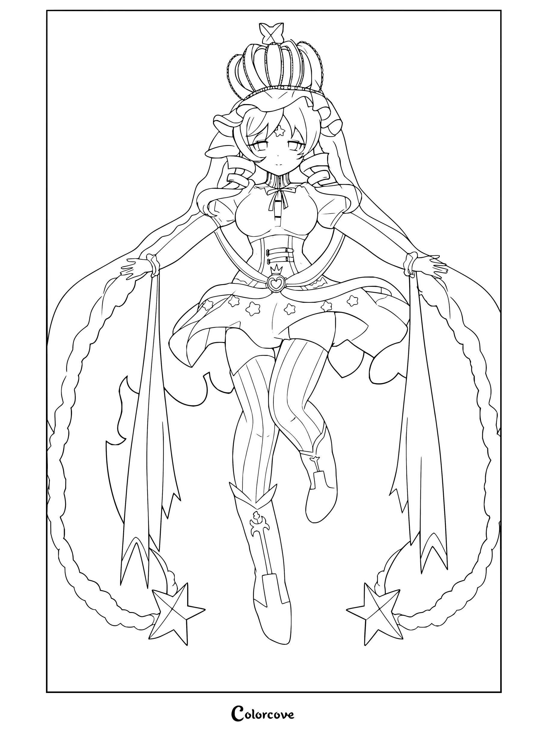 Coloriage de Mami Tomoe de Puella Magi Madoka Magica sous sa forme alternative de Holy Mami, issue du jeu dérivé Magia Record Puella Magi Madoka☆Magica Side Story.