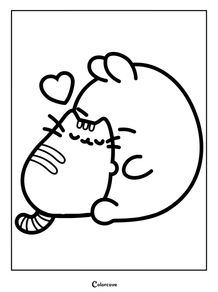 Page de coloriage à imprimer de Pusheen et Molang s'embrassant tendrement